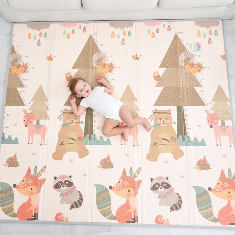 Tapis d'éveil bébé pliable épais et réversible 180 x 200 x 1.5 cm, tapis de sol XXL en mousse pour motricité sensorielle