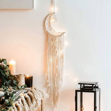 Attrape-rêves mural - Ulisem - Lune - Macramé coton - Style bohème (1/4)