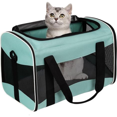 Sac de transport souple pour chat et chien, homologué pour le transport aérien, poids maximal supporté : 7 kg, pliable (43 x 28 x 28 cm, vert) (1/5)