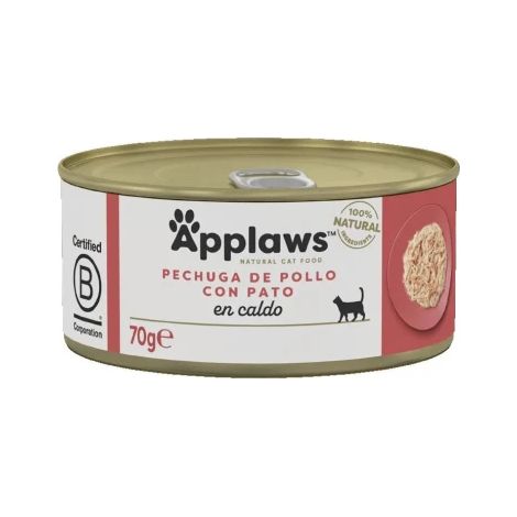 Applaws Lata Pollo y Pato en Caldo - Comida Húmeda para Gatos - 70 g