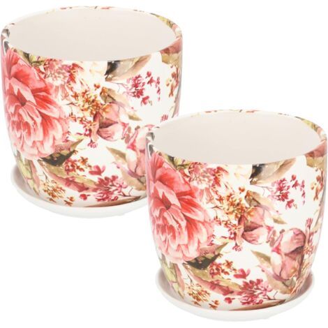 Lot de 2 pots de fleurs en céramique pour fleurs, plantes, diamètre 17 cm avec bac d'égouttement et fleurs-NANOTEH (1/5)