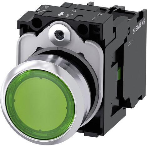 Siemens 3SU11520AB401BA0 3SU1152-0AB40-1BA0 Pulsante illuminato Anello frontale in metallo, Lucido, Piatto Verde 1 pz.
