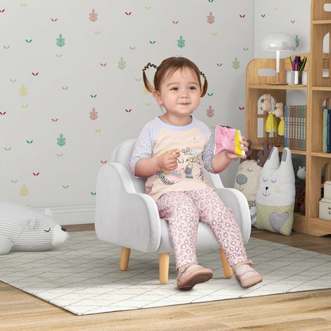 Sillón infantil de diseño escandinavo, con forma de nube, muy cómodo, con patas anguladas y tapizado en tela, 46 x 51 x 55 cm, blanco. (1/5)