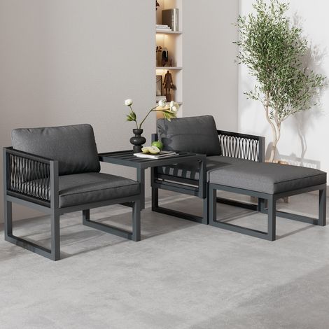 Salon de jardin, mobilier de terrasse, ensemble canapés de jardin – 2 canapés, 2 repose-pieds, combinaisons multiples, modulable, pour terrasse, jardin et intérieur