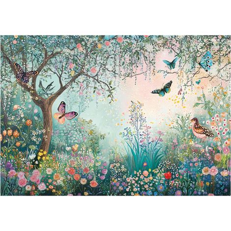 Papier peint avec motif de jardin enchanté pour enfants avec des fleurs – 400 x 280 cm, papier peint intissé Wallarena