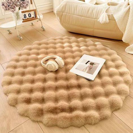 Tapis Rond 120 cm Camel Poils Longs Absorbant Eau Antidérapant Décoration Moderne Salon Chambre Enfant Adulte Contemporain (1/3)