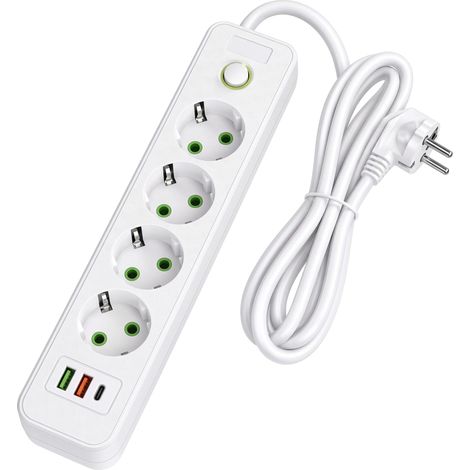 Toolight Power Strip Extension Cord 4 Outlets + 2x Usb-a + Usb-c Jnh021-4a White (1/5)