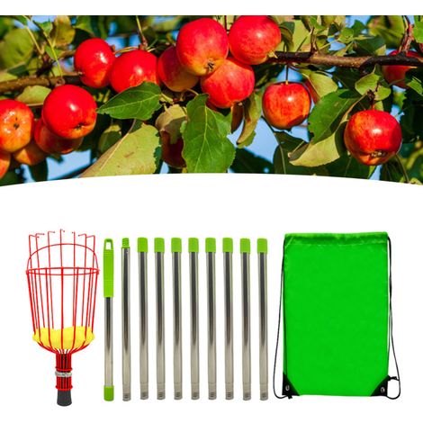 Cueille-fruits avec panier et perche télescopique réglable, outil de cueillette pour le jardin, 4 m / 13,12 pi (1/5)