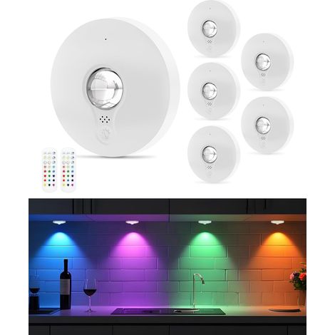 Lampes LED RGB Rechargeables avec Télécommande, Lampe de Cuisine Sous Placard avec Batterie 1500mAh, Intensité Réglable et Minuterie, Éclairage Sans Fil à Coller pour Placard, Noir, Lot de 3 (1/5)
