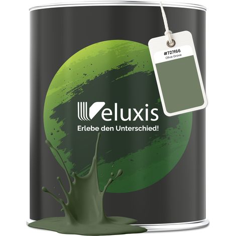 Wandfarbe Grün Olivgrün Matt Innenfarbe – Deckkraft Klasse 1, VOC-frei, Ohne Grundierung, Tropfarm – Wohnzimmer & Schlafzimmer – 2,5L – Veluxis (Olive Grove)