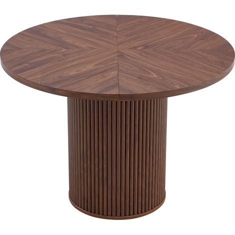 Mesa de comedor redonda de MDF 100 cm efecto nogal para 4-6 personas (1/5)