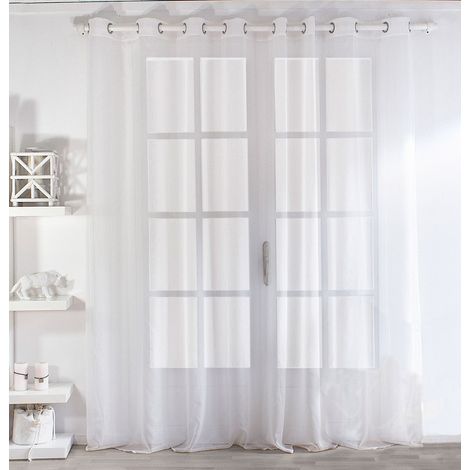 Voilage grande largeur 300x240 cm – Tissu 100% polyester – 16 oeillets inox – Finition ourlet – Voile sablé blanc – Enjoy Home