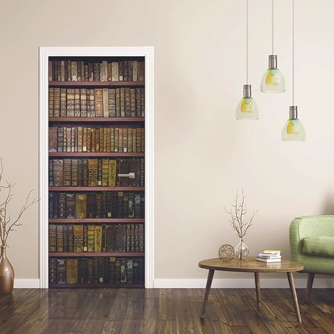 CREARREDA Adesivi per Porte in PVC Premium, Door Cover Libreria Vintage, Applicazione Facile e Senza Bolle, Rivestimenti per Porte da Interno 83 x 210 Rifilabili, 20172 (1/5)