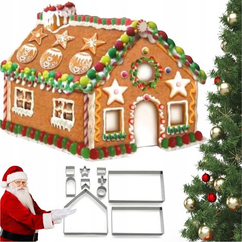 Set di 10 formine per biscotti di pan di zenzero a forma di casetta del presepe natalizio