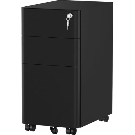 Rollcontainer 3 Schubladen Metall abschließbar A4 Rollen Schwarz (1/5)