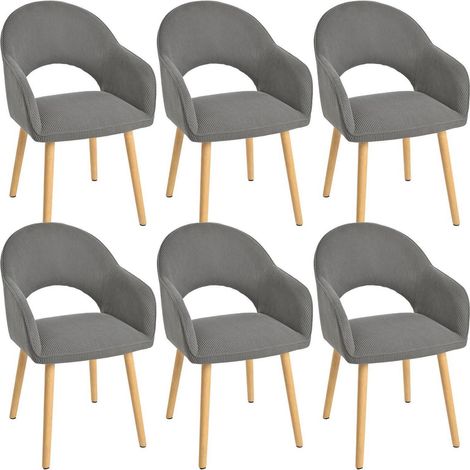Esszimmerstühle Cord Dunkelgrau 6er Set mit Armlehne und Holzbeinen (1/5)