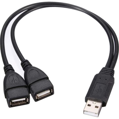 Câble USB 2.0 A Mâle vers Double Prise Femelle + Alimentation, Extension avec Connecteur Femelle, Compatible Données et Charge, Longueur Flexible, Paire de Ports (1/5)