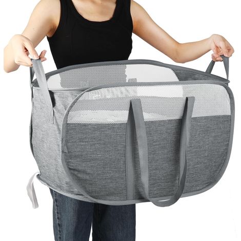 Cesta de ropa plegable y resistente al desgarro con dos asas, fácil de transportar para el hogar, el lavadero, el dormitorio, el dormitorio y los viajes, gris