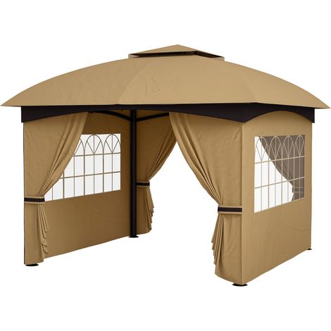 Outsunny Gazebo da Giardino 3.4x3.4m con Tetto a 2 Livelli e Pareti Beige (1/5)
