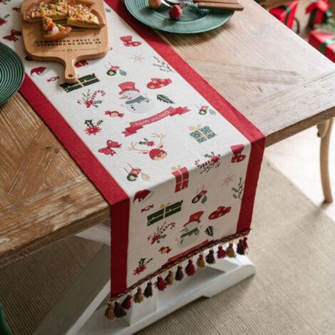 Christmas Table Runner Xmas Dining Table Linen Decoration with Tassels Cotton Blend Winter Holiday Decoration, (35 x 180) (1/5)