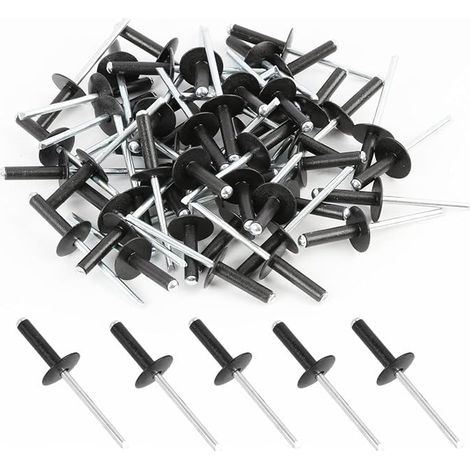 Rivets aveugles en Aluminium Large Bride,Rivet Plaque immatriculation,Rivet Pop Noir,4mm x 20mm Constructions, Bateaux, Voitures Meubles (1/5)