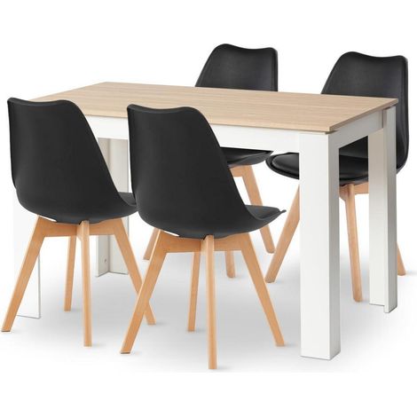 Esstischgruppe 4 Personen, 120cm Rechtecktisch Eiche-Optik mit 4 schwarzen Stühlen (1/5)