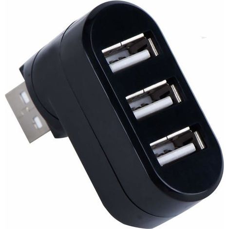 Hub USB 2.0 à 3 ports, rotation à 180 degrés, mini adaptateur répartiteur externe rotatif pour ordinateur portable (noir) (1/5)