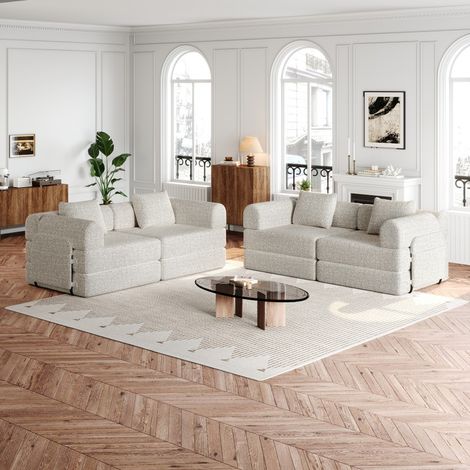 Modulares 2-in-1-Wohnzimmer-Sofa mit 4 Sitzplätzen – Stauraum in der Armlehne – Stahlgestell – Chenille-Stoff in Khaki