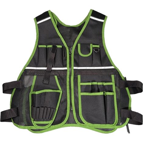 Utility work vest with multiple storage compartments, made of durable, ventilated, high-visibility 600D fabric, for construction maintenance tasks. Brown. (1/5)