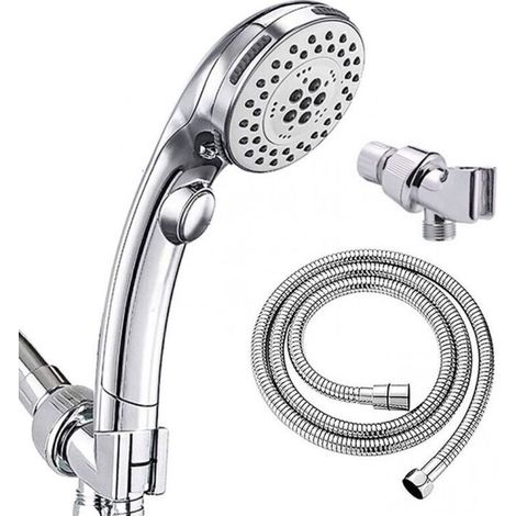 High Pressure Handheld Shower Head - 6 Settings - Switch and Spa Jet Mode - Chrome with Hose