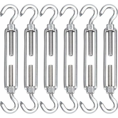 M5 Tendeur Cable Acier Inoxydable, Lot de 6 Tendeur de Fil Crochet et Crochet Réglable Heavy Duty Tension Hook & Hook pour Corde Cable Fil à Linge, Grillagefor Sun Shade Installation (1/4)