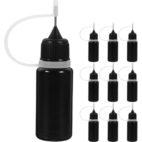 Lot de 10 Flacons de Colle Vides Noirs 30ml Embout Aiguille en Plastique et Acier Inoxydable, Faciles à Presser pour Précision en Bricolage (1/5)
