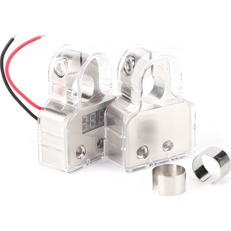 Jeu de 2 connecteurs de batterie 0/4/8 AWG avec voltmètre, pinces de borne pour voiture, camping-car, bateau, marine, motor-home (1/5)