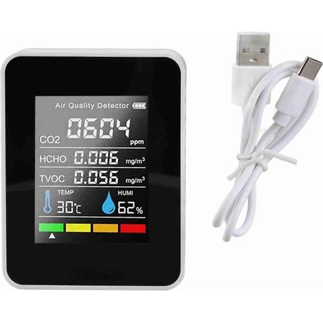 Moniteur portable de CO2, détecteur de dioxyde de carbone, mesure de la température et de l'humidité, indicateur de qualité de l'air, grand écran LCD (1/5)