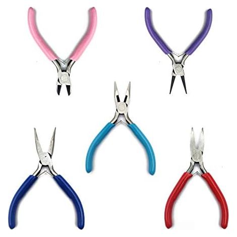 Lot de 5 Set Pince Bijoux, Ensemble Pinces à Bijouxs, Coupe-Fil, pPince Bec Rond Effilé Courbé Plat pour Fabrication Bijoux Bricolage - (1/5)