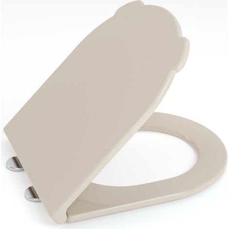 Abattant WC Forme D Universel en Thermodur AquaWise Céramique Anti-jaunissement,Cuvette Toilette avec frein de chute Déclipsage Rapide Beige