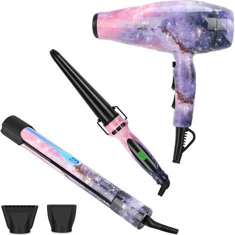3 EN 1 Sèche Cheveux + Lisseur Cheveux + Boucleur à Cheveux, Styling Set, Seche Cheveux, Fer à Boucler, Fer à Lisser. Thème Galactic Star, Cadeau Femme (1/5)
