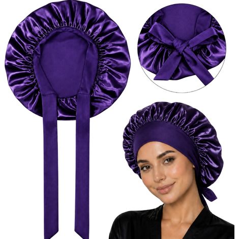 Cuffia da notte in seta, cuffia da notte in raso con fascia per capelli (1/5)
