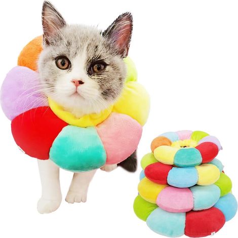Collier pour animaux de compagnie - Collier de réhabilitation pour chat - Collier en coton - Collier ajustable pour chaton, chiot ou lapin - Collier de protection mignon à fleurs - Couleur (S) (1/4)