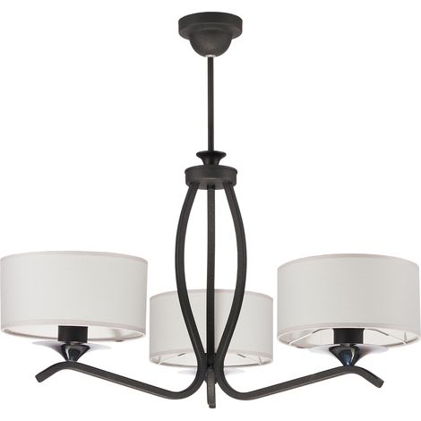 Lampadario classico grafite 3 luci paralumi bianchi Jupiter