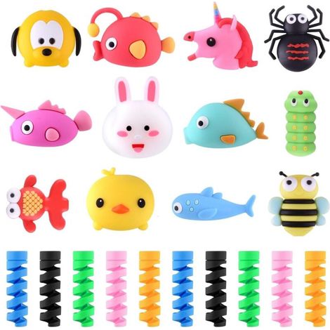 ZOLGINAH 22 Pcs protege cable, la protection des animaux cute nasons plastique des câbles et des presse-étoupe en forme de ressort élastique, téléphone câbleUSB accessoires protection (1/5)
