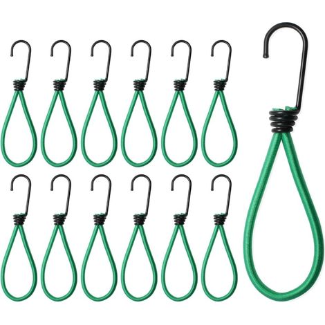 12 robuste Gummiseile mit Haken, Mini-Stretchgurte zum Campen, zum Befestigen von Planen und Segeltüchern (grün)