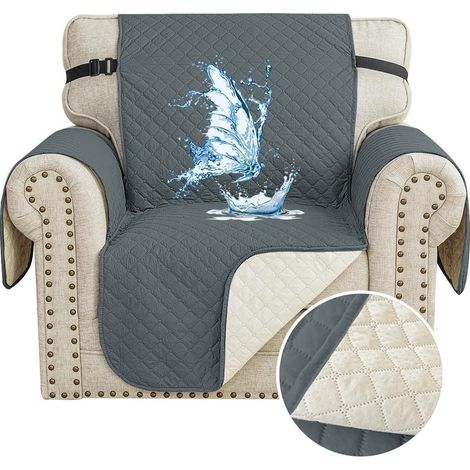 Housse de fauteuil imperméable 1 place, anti-rayures animaux, antidérapante, gris foncé (1/5)