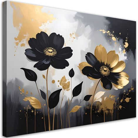 Bild auf Leinwand Schwarz-goldene Blumen in einer eleganten Glamour-Komposition 30x20