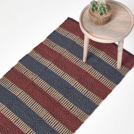 HOMESCAPES Multicolour Striped Jute Rug, 66 x 200 cm
