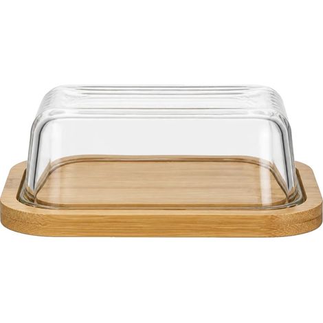 Piatto da dessert e portapane in bambù, elegante coperchio in vetro, mantiene il cibo fresco, 14,5 x 19 x 6,5 cm (1/2)