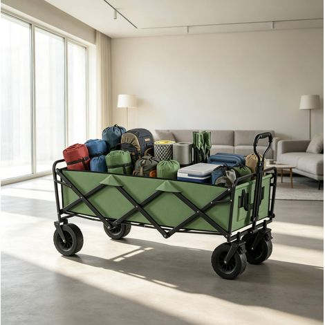 Carro de jardín plegable 130 L, 250 kg, ruedas con freno y asa regulable, verde DESVIAE (1/5)