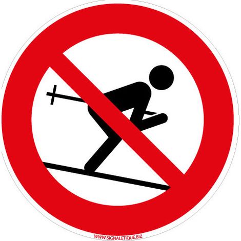 PANNEAU INTERDICTION DE SKIER (D1090) - Adhésif - Diamètre 125 mm