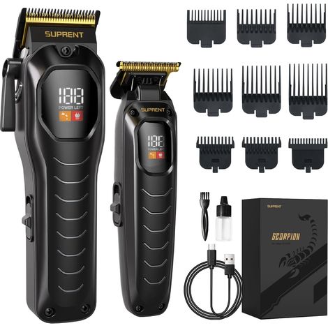 Professional Men's Hair Clipper Cordless Hair Clipper Hair Cutting Kit with LED Screen, Rechargeable Hair Trimmer - Black (1/5)