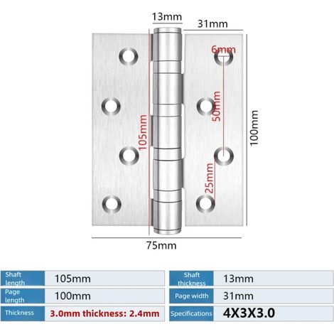 Charnières de porte argentées en acier inoxydable à roulement à billes pour portes intérieures et extérieures, robustes et à angles droits, pour portes en bois. (1/5)